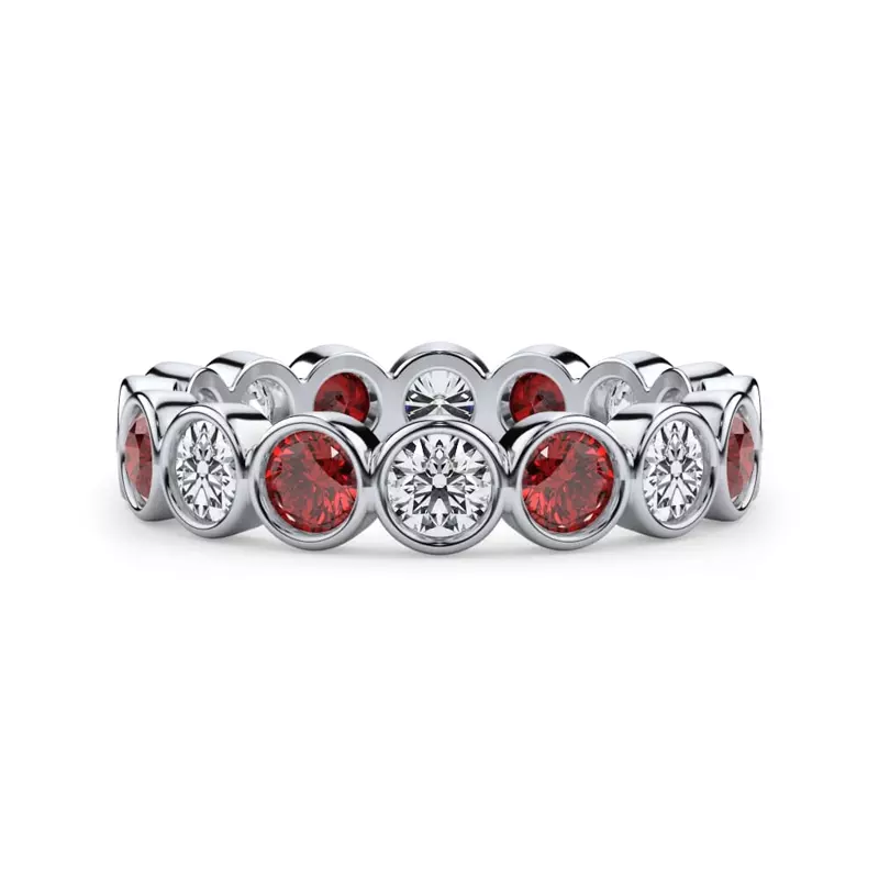 18K White Gold Ruby and Diamond Bezel-Set Eternity Ring