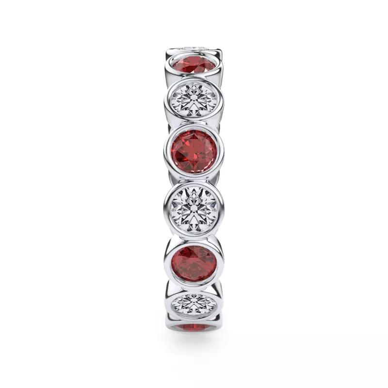 18K White Gold Ruby and Diamond Bezel-Set Eternity Ring