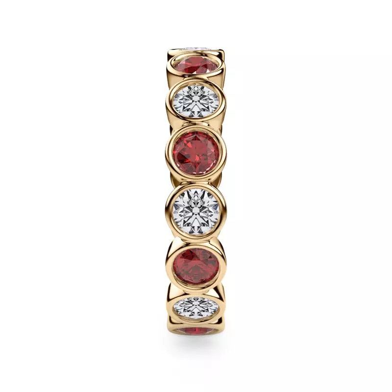 18K Yellow Gold Ruby and Lab Diamond Bezel-Set Eternity Ring