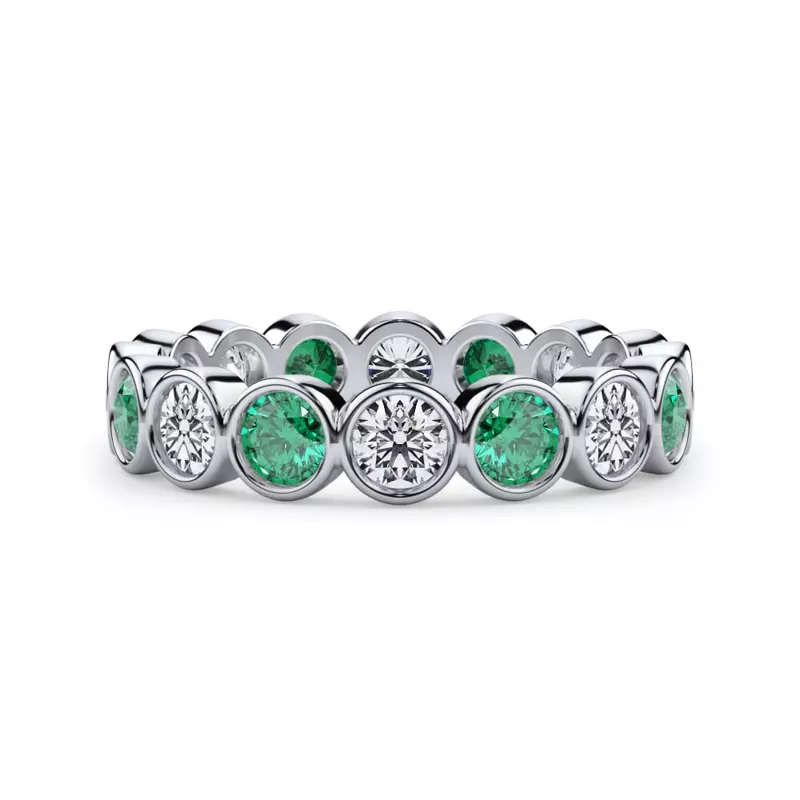 EmeraId and Diamond Bezel-Set Eternity Ring