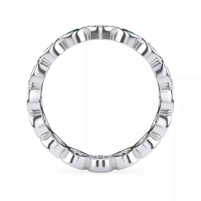 14K White Gold EmeraId and Diamond Bezel-Set Eternity Ring