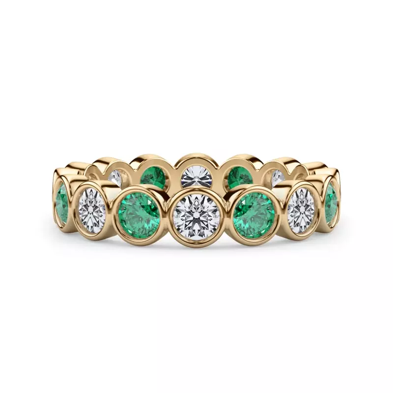 14K Yellow Gold EmeraId and Lab Diamond Bezel-Set Eternity Ring
