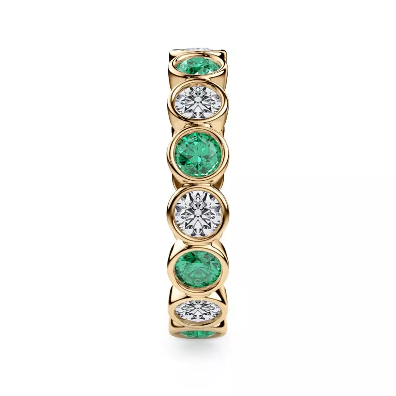 14K Yellow Gold EmeraId and Lab Diamond Bezel-Set Eternity Ring