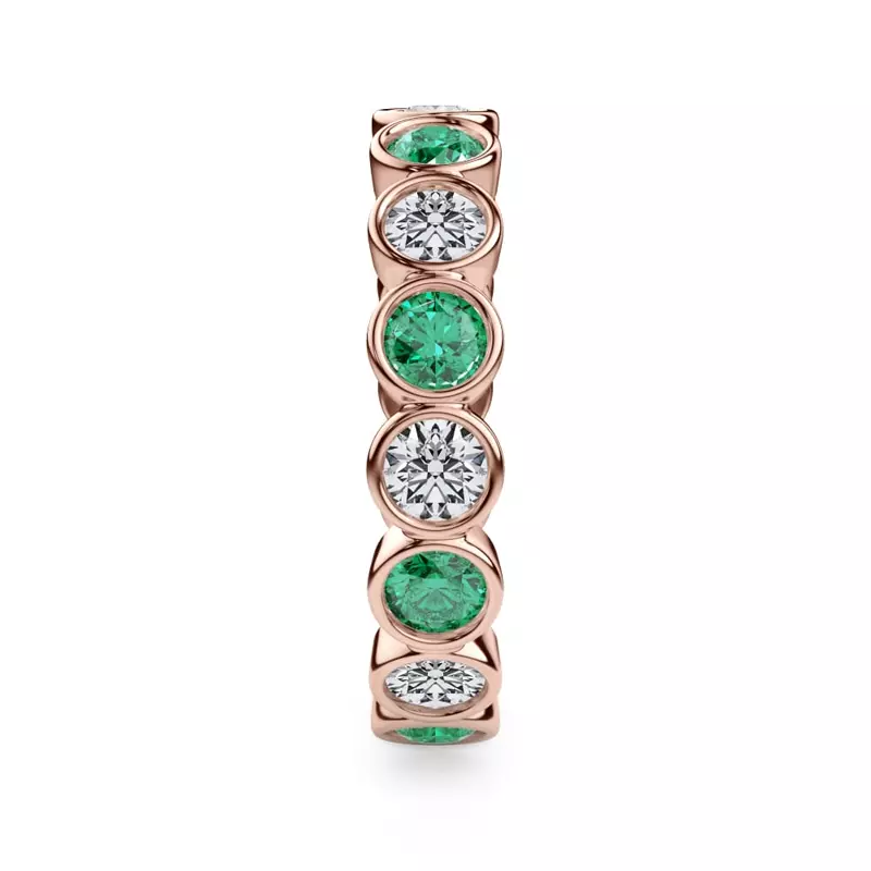 18K Rose Gold EmeraId and Lab Diamond Bezel-Set Eternity Ring