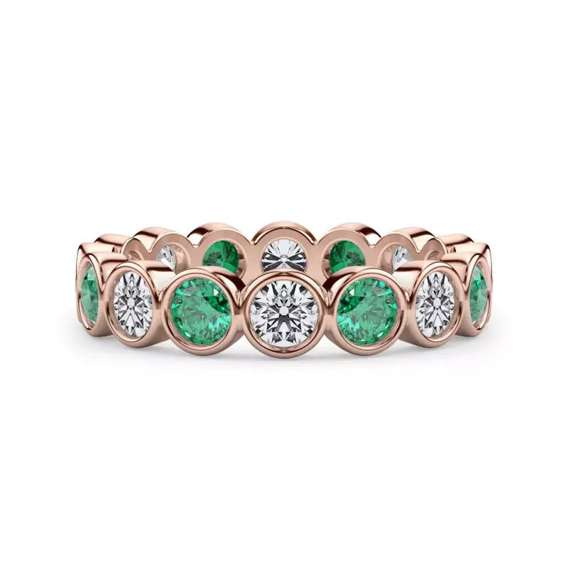EmeraId and Diamond Bezel-Set Eternity Ring