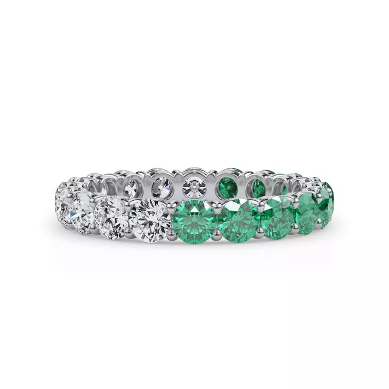 14K White Gold Dual Harmony Emerald and Lab Diamond Eternity Ring
