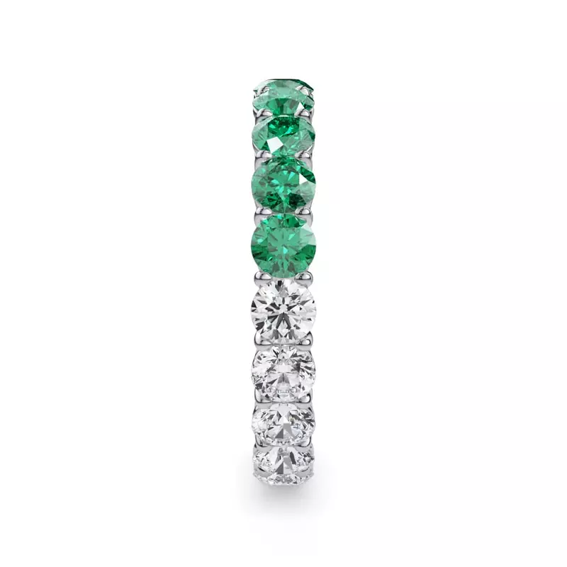 14K White Gold Dual Harmony Emerald and Lab Diamond Eternity Ring