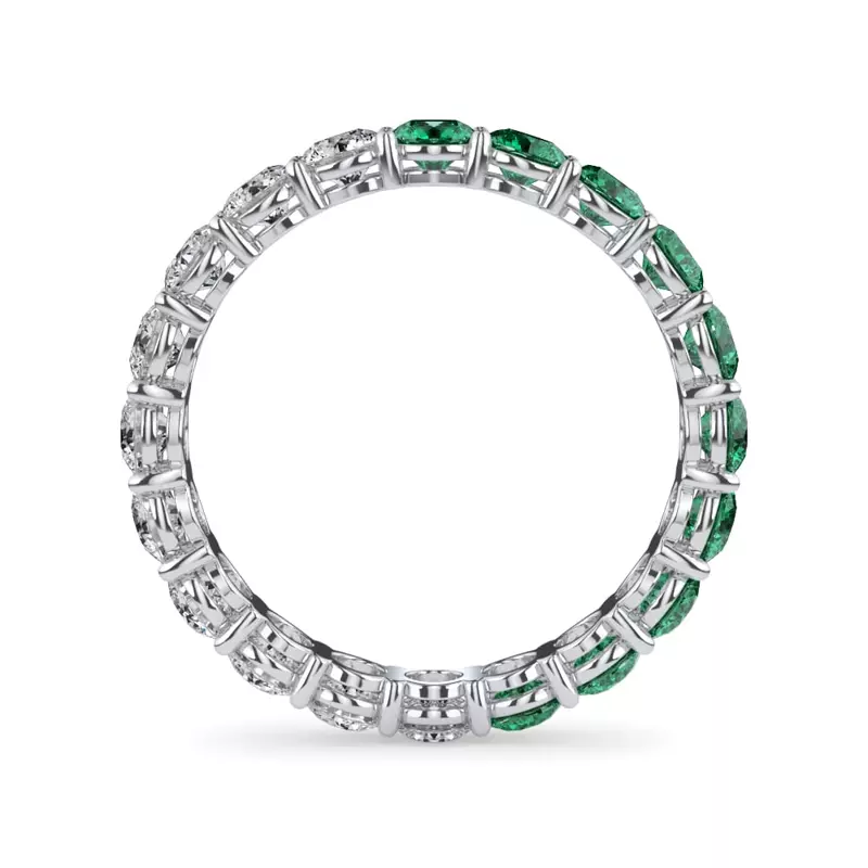 14K White Gold Dual Harmony Emerald and Lab Diamond Eternity Ring