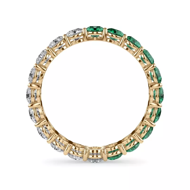 14K Yellow Gold Dual Harmony Emerald and Diamond Eternity Ring