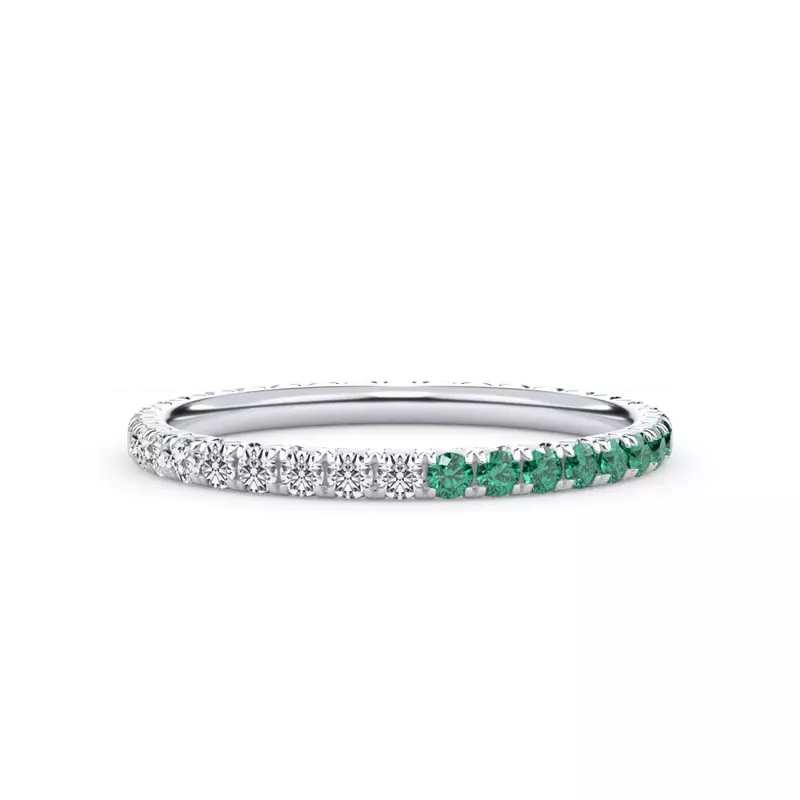 14K White Gold Dual Harmony Emerald and Diamond Eternity Band