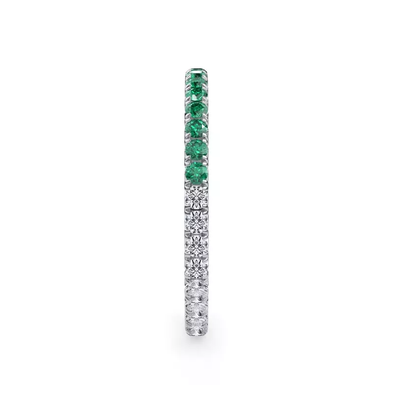 14K White Gold Dual Harmony Emerald and Diamond Eternity Band