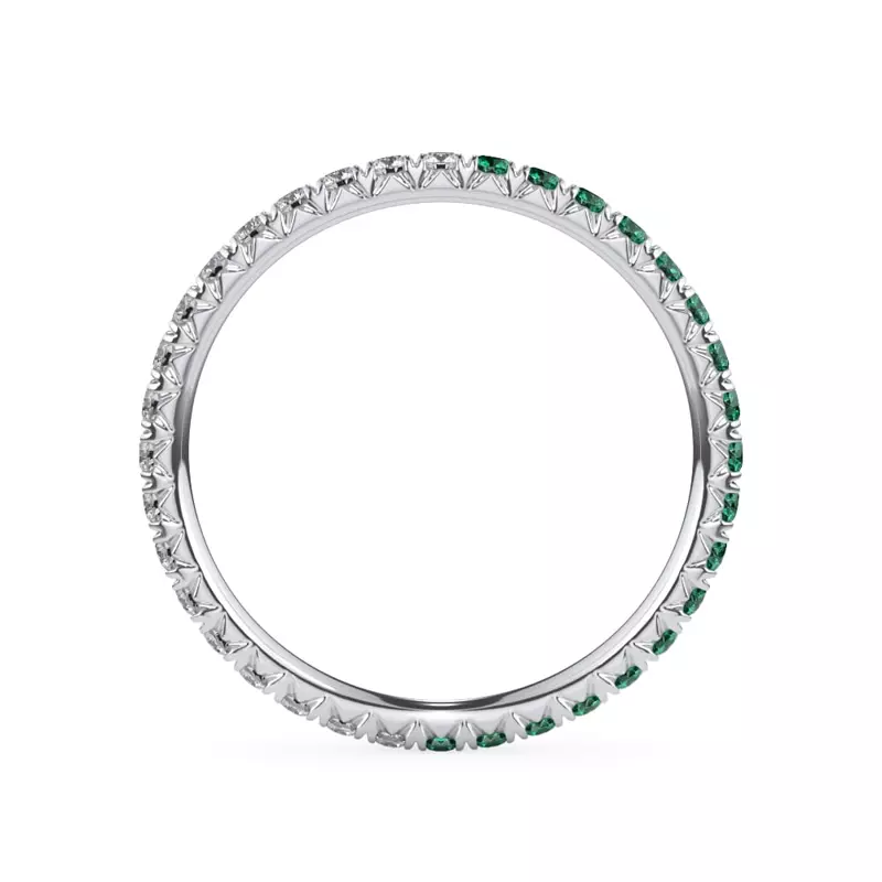 14K White Gold Dual Harmony Emerald and Diamond Eternity Band