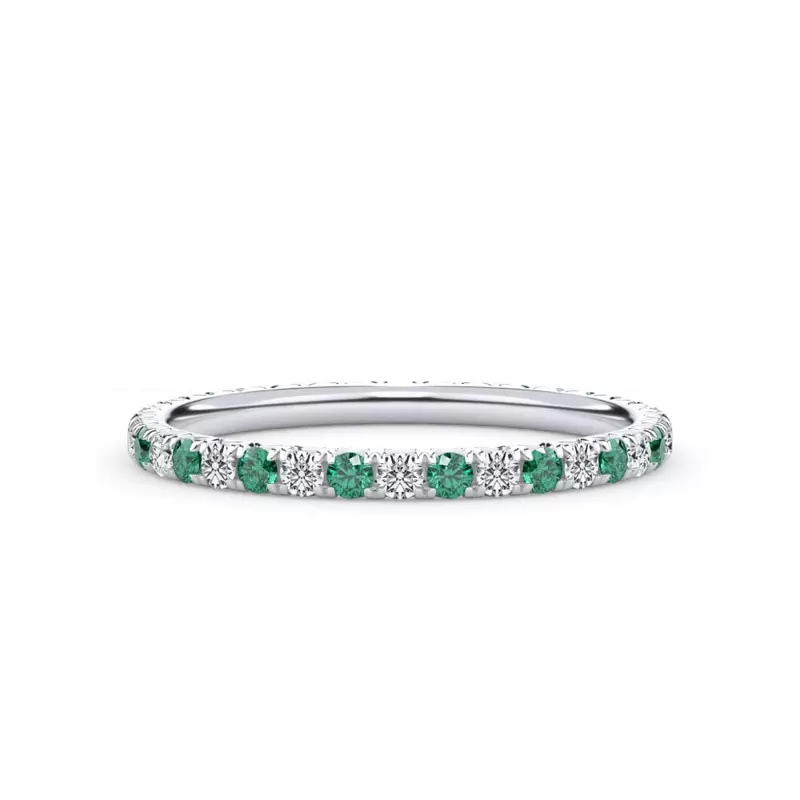 14K White Gold Emerald and Lab Diamond Pavé Eternity Band