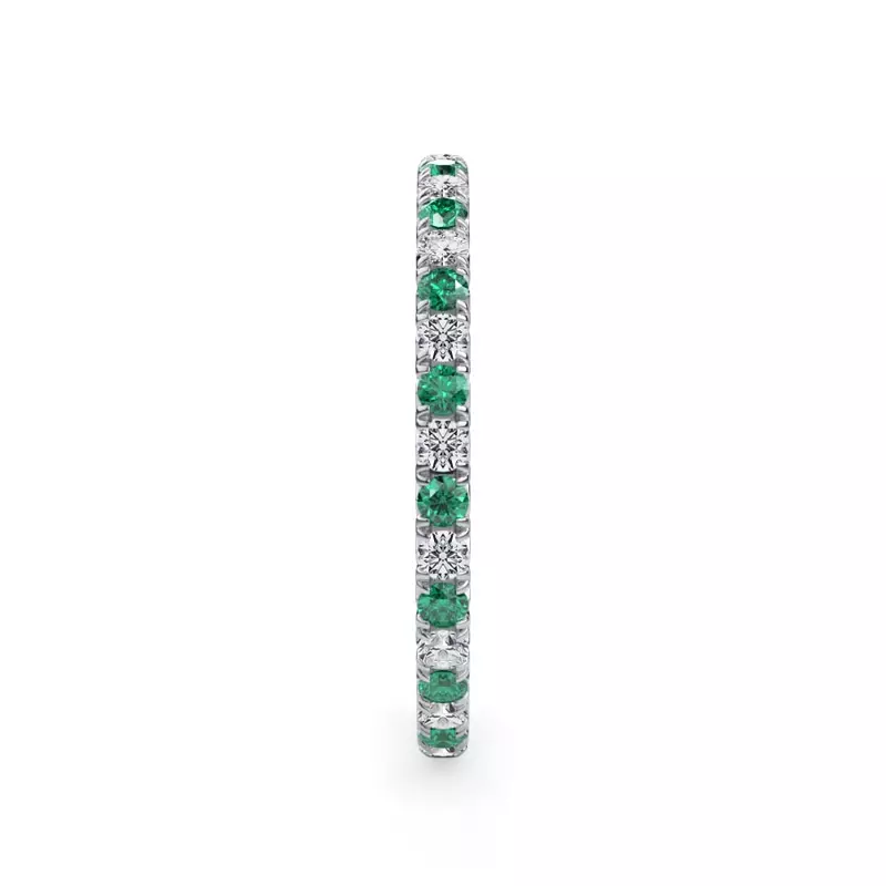 14K White Gold Emerald and Lab Diamond Pavé Eternity Band