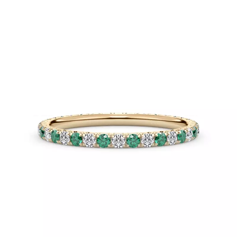 14K Yellow Gold Emerald and Diamond Pavé Eternity Band