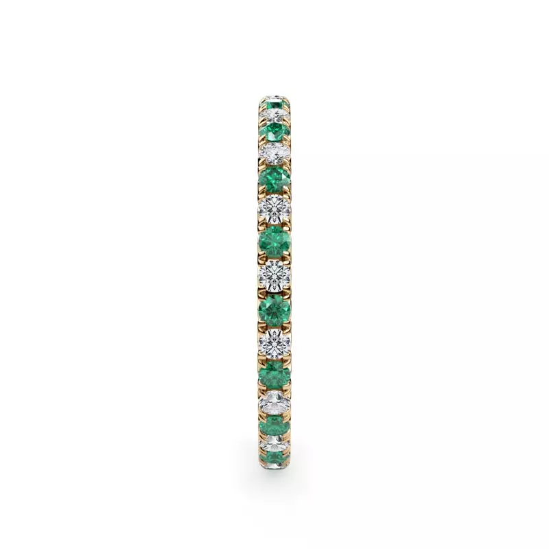 14K Yellow Gold Emerald and Diamond Pavé Eternity Band