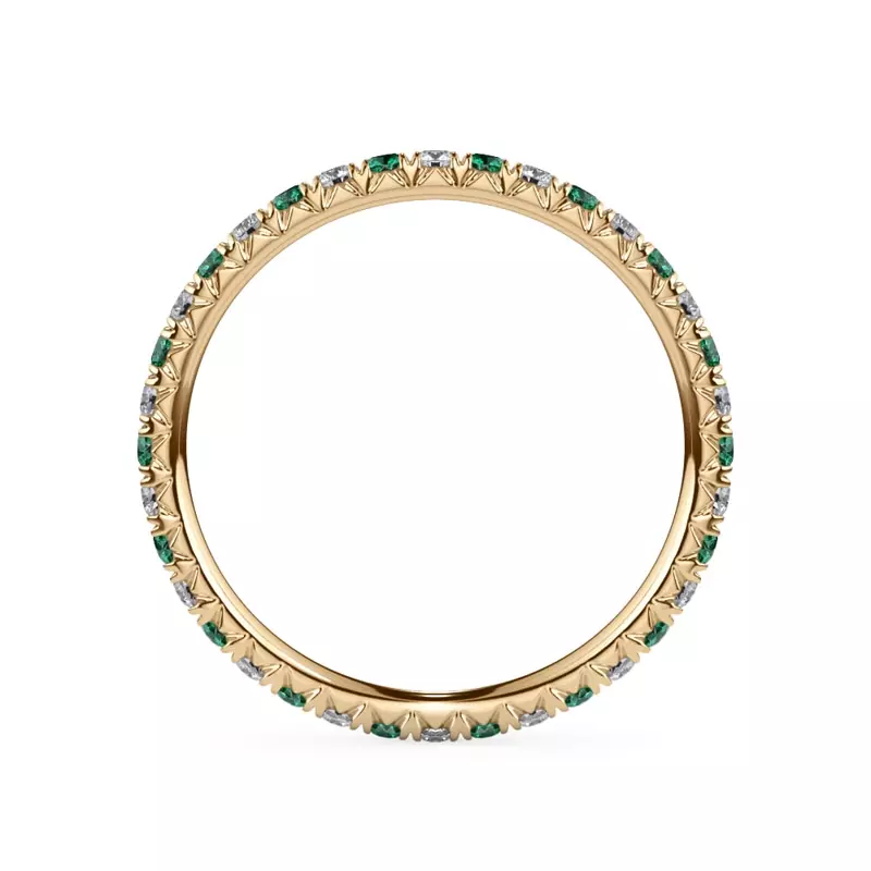 14K Yellow Gold Emerald and Diamond Pavé Eternity Band