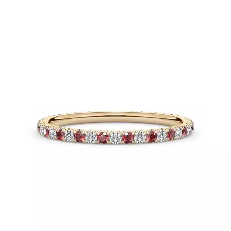 14K Yellow Gold Ruby and Lab Diamond Pavé Eternity Band