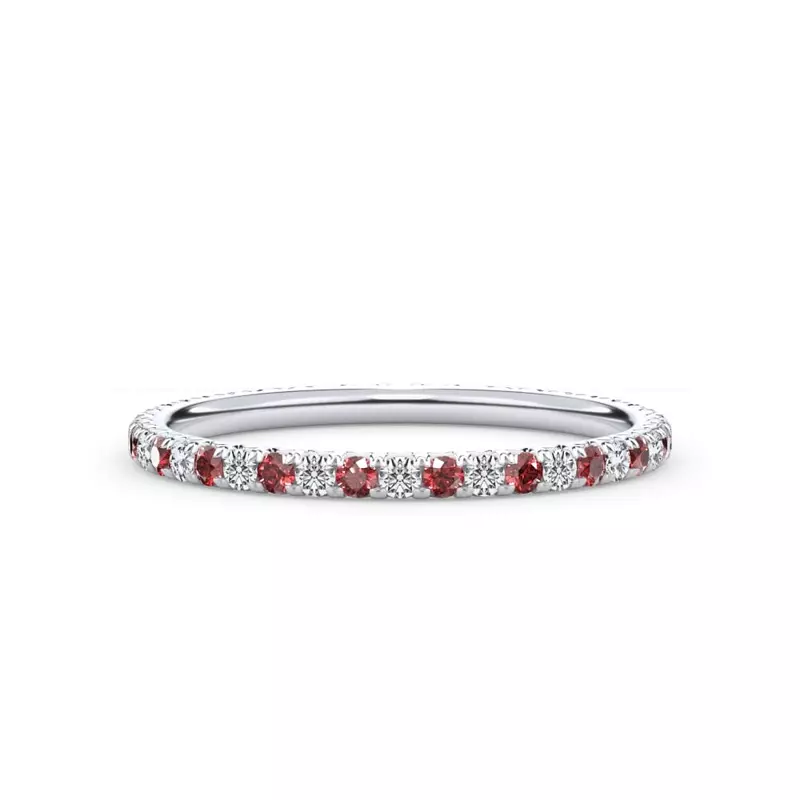 18K White Gold Ruby and Diamond Pavé Eternity Band