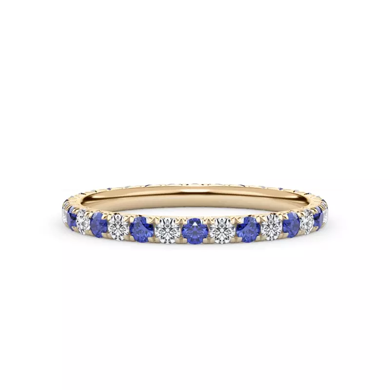 14K Yellow Gold Sapphire and Lab Diamond Pavé Eternity Band