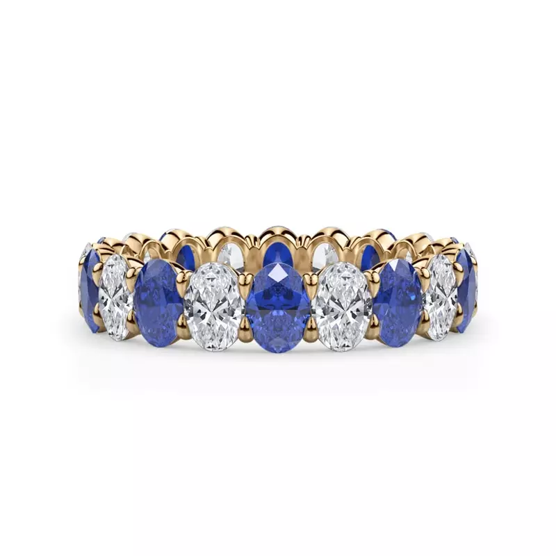 14K Yellow Gold Classic Oval Sapphire and Lab Diamond Eternity Ring