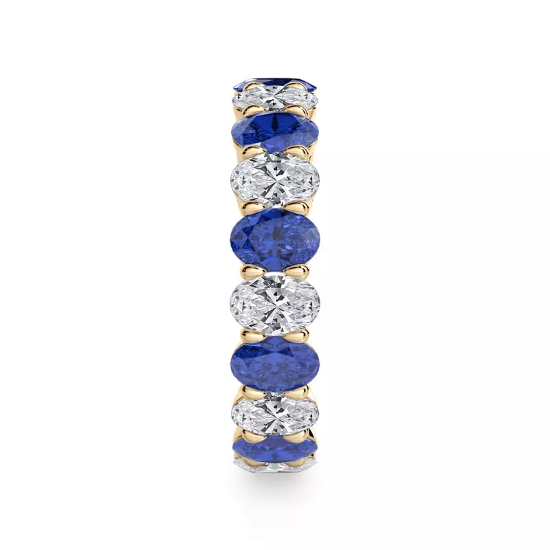 14K Yellow Gold Classic Oval Sapphire and Lab Diamond Eternity Ring