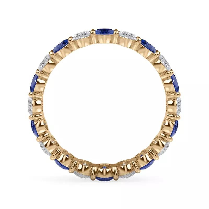 14K Yellow Gold Classic Oval Sapphire and Lab Diamond Eternity Ring