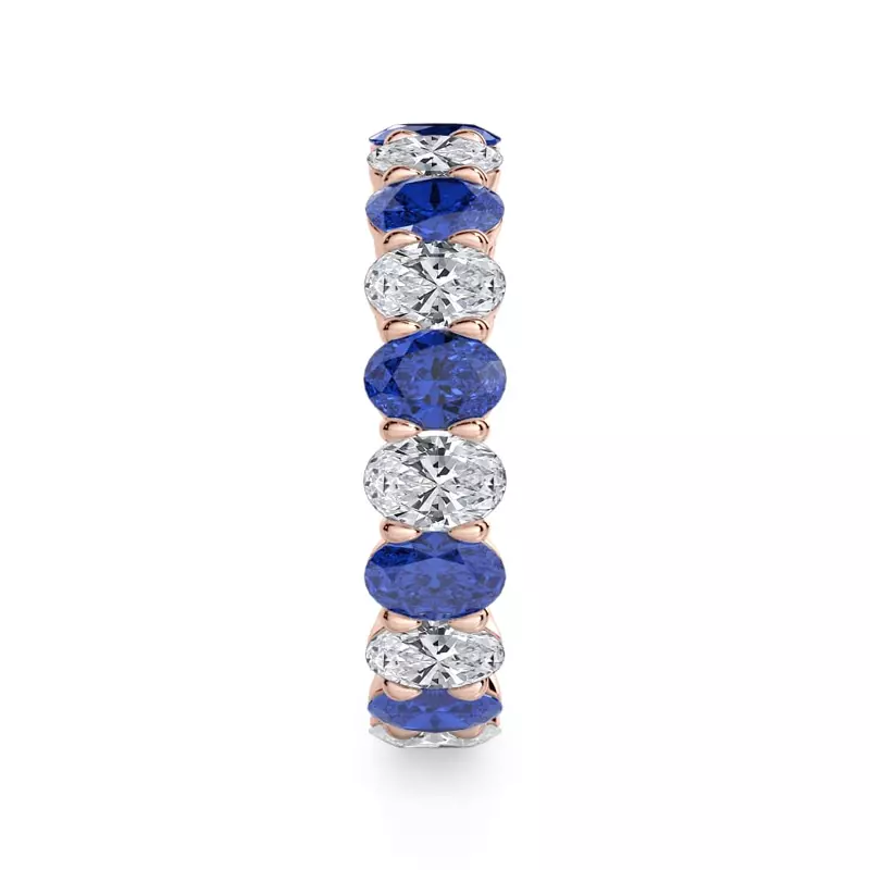 18K Rose Gold Classic Oval Sapphire and Diamond Eternity Ring