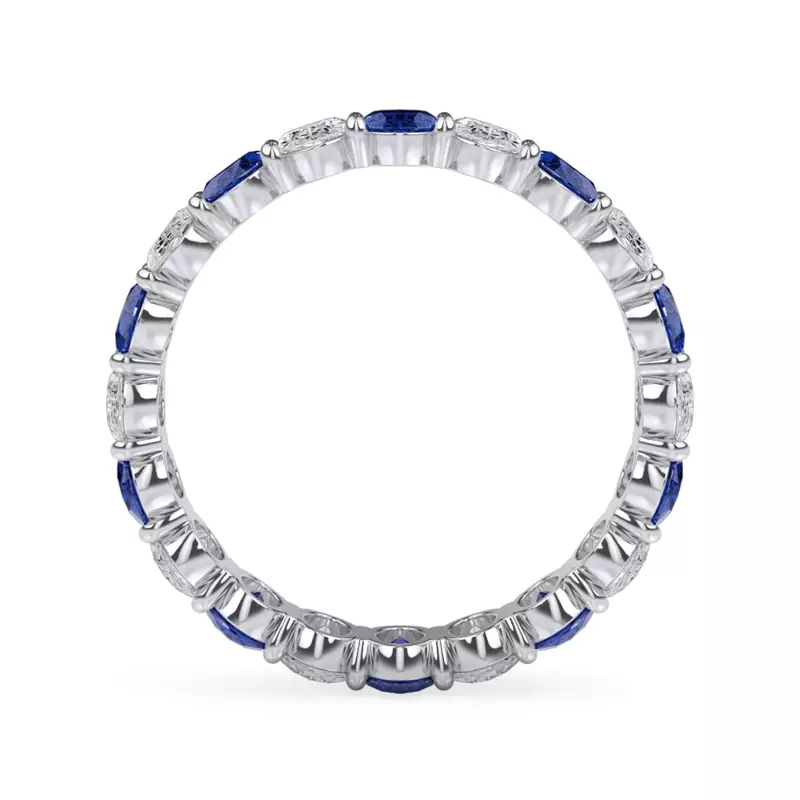 18K White Gold Classic Oval Sapphire and Diamond Eternity Ring