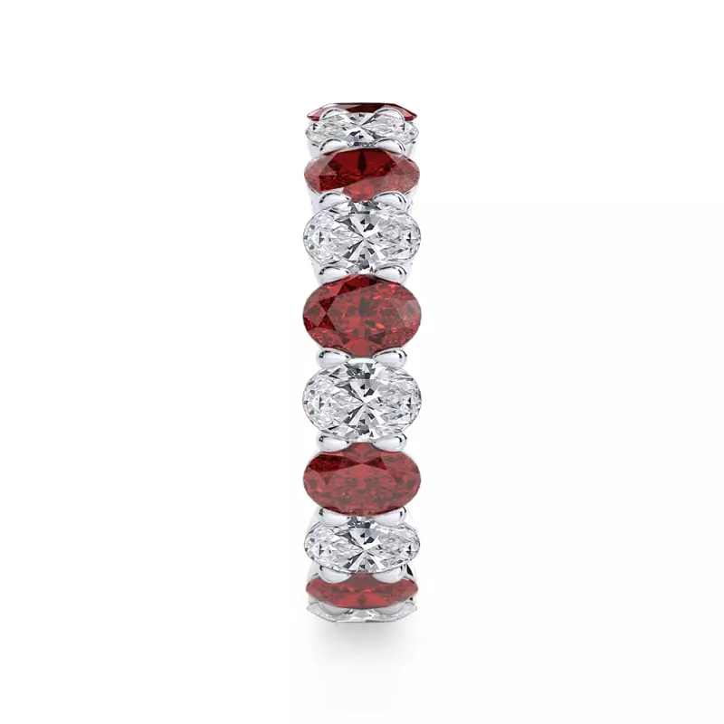 14K White Gold Classic Oval Ruby and Diamond Eternity Ring