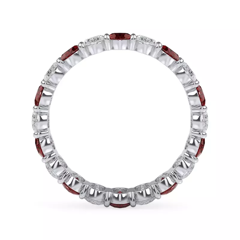 14K White Gold Classic Oval Ruby and Diamond Eternity Ring