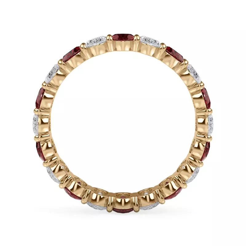14K Yellow Gold Classic Oval Ruby and Lab Diamond Eternity Ring