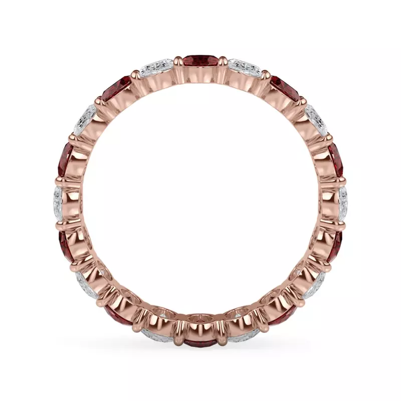 18K Rose Gold Classic Oval Ruby and Diamond Eternity Ring