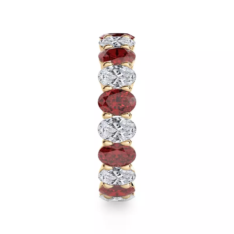 18K Yellow Gold Classic Oval Ruby and Diamond Eternity Ring
