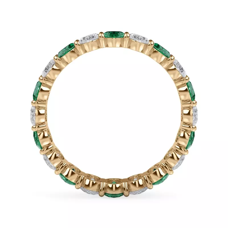 14K Yellow Gold Classic Oval EmeraId and Diamond Eternity Ring