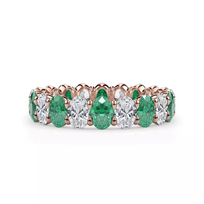 Classic Oval EmeraId and Lab Diamond Eternity Ring
