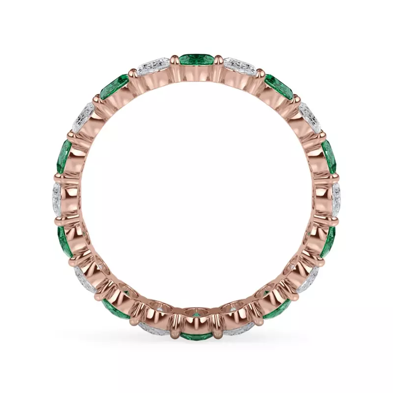 18K Rose Gold Classic Oval EmeraId and Lab Diamond Eternity Ring