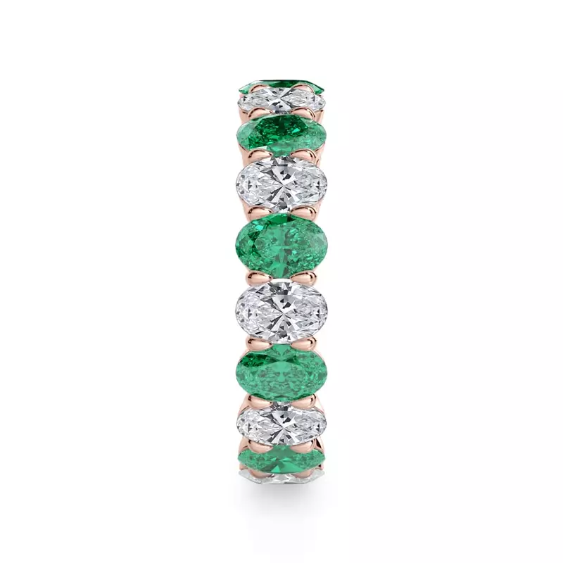 18K Rose Gold Classic Oval EmeraId and Diamond Eternity Ring