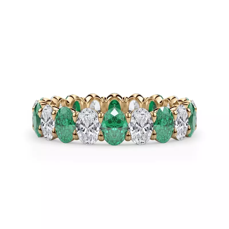 Classic Oval EmeraId and Lab Diamond Eternity Ring