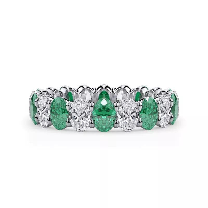 Platinum Classic Oval EmeraId and Diamond Eternity Ring