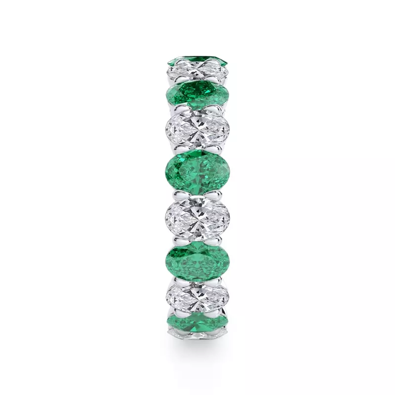 Platinum Classic Oval EmeraId and Diamond Eternity Ring