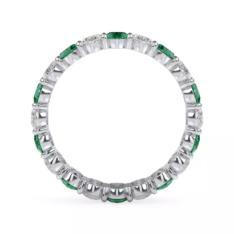 Platinum Classic Oval EmeraId and Diamond Eternity Ring