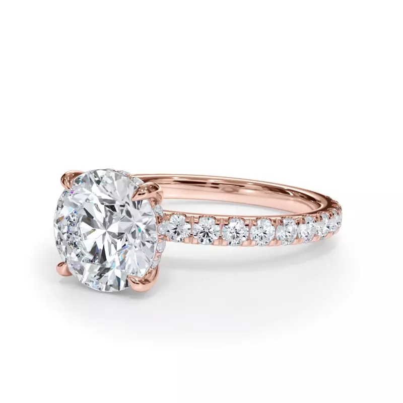 18K Rose Gold Bellora Pavé Hidden Halo Lab Engagement Ring (2mm)