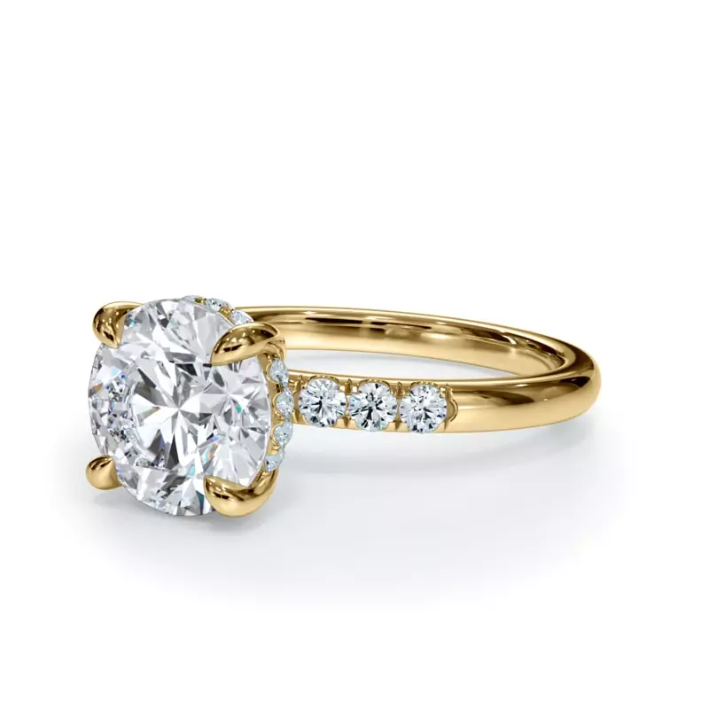 14K Yellow Gold Bellora Trio Pavé Hidden Halo Engagement Ring (2mm)