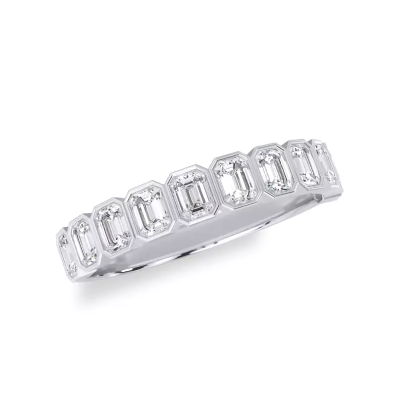 14K White Gold Emerald-Cut Lab Bezel Diamond Half Eternity Ring (1ct. tw.)