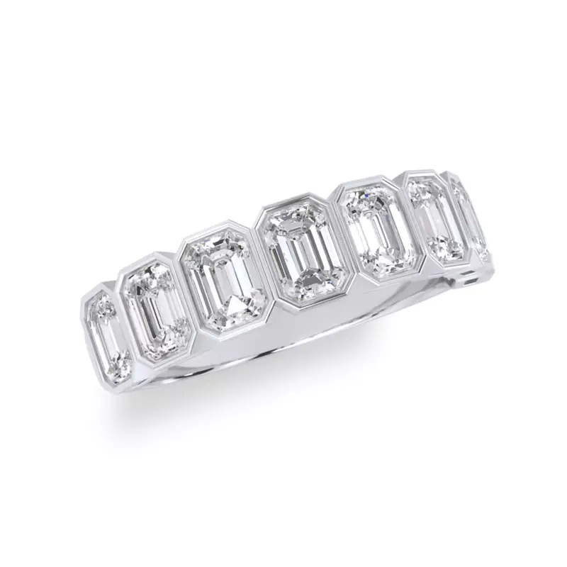 14K White Gold Emerald-Cut Bezel Diamond Half Eternity Ring (2ct. tw.)