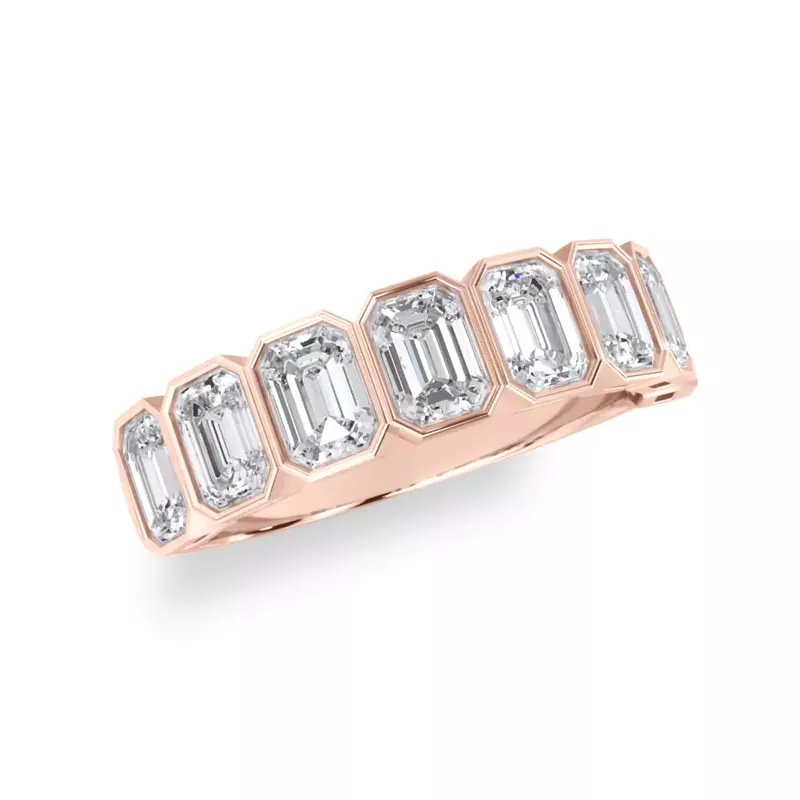 18K Rose Gold Emerald-Cut Bezel Diamond Half Eternity Ring (2ct. tw.)