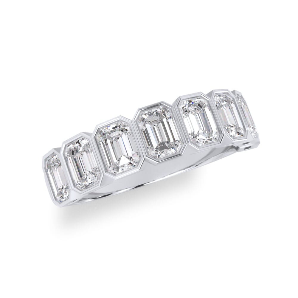 18K White Gold Emerald-Cut Bezel Diamond Half Eternity Ring (2ct. tw.)