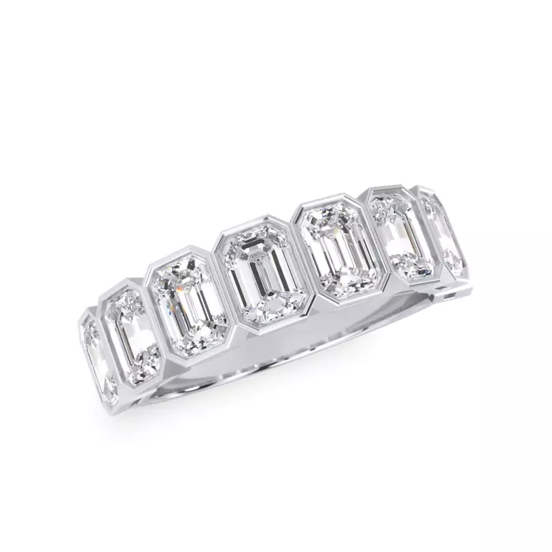 18K White Gold Emerald-Cut Lab Bezel Diamond Half Eternity Ring (2.4ct. tw.)