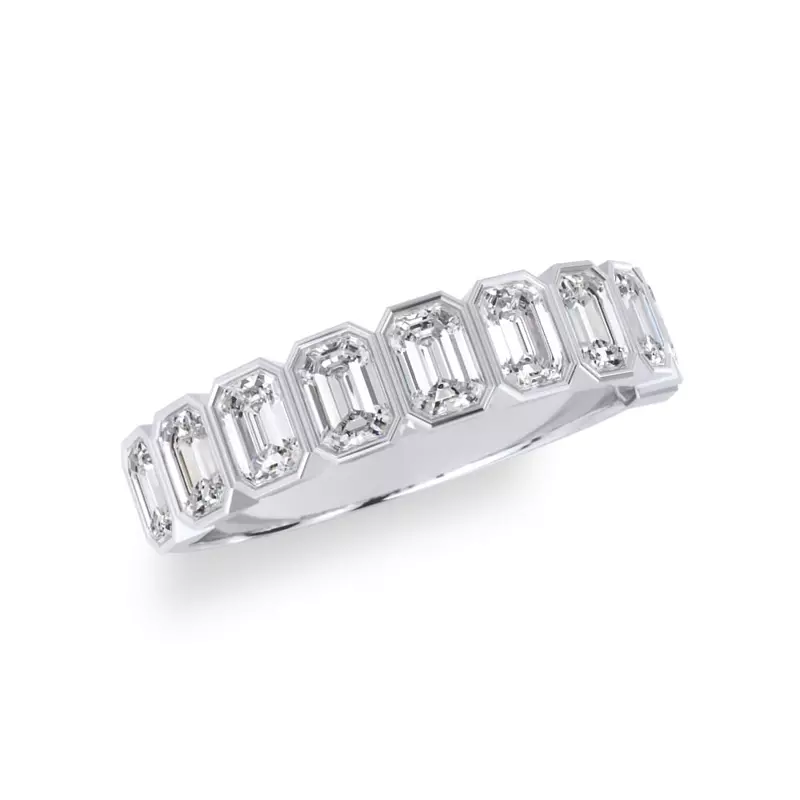 Platinum Emerald-Cut Bezel Diamond Half Eternity Ring (1.50ct. tw.)